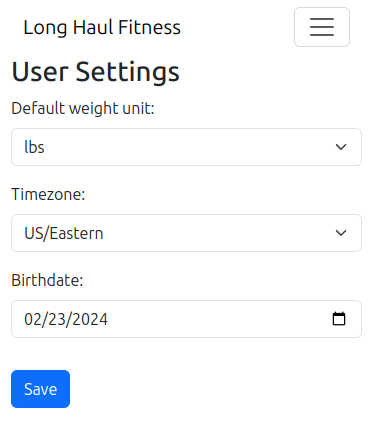 Screenshot of user settings page