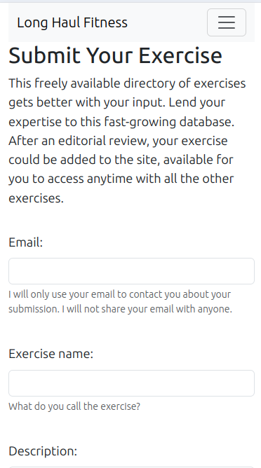 Input fields on the Submit Your Exercise page